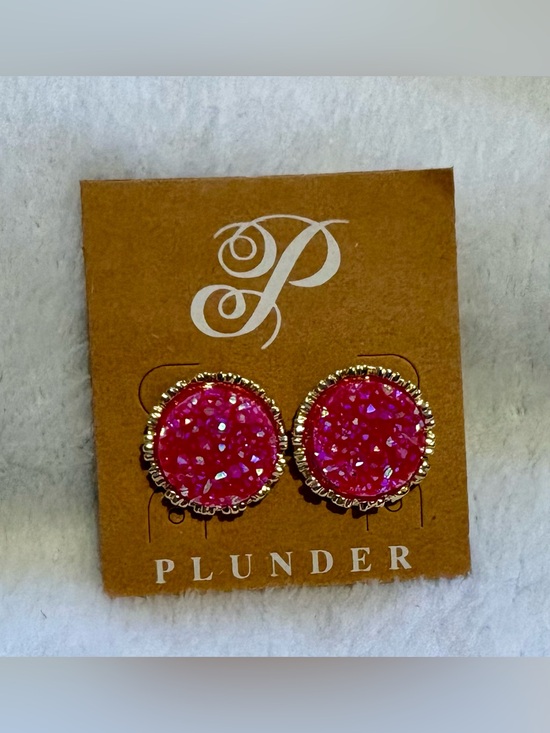 Plunder Jewelry - Plunder Hot Pink Druzy Gold-Trim Stud Earrings